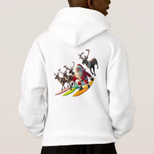 Surfing Santa con niños renos Pullover Hoodie