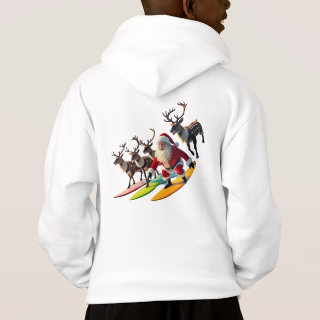 Surfing Santa con niños renos Pullover Hoodie (Reverso)