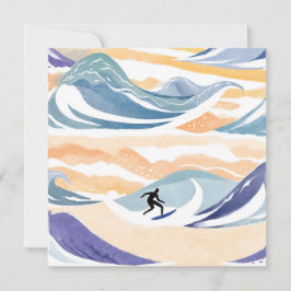 Surfing the Wave | Tarjeta de acuarela contemporán