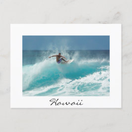 Surfista con una postal de gran ola blanca en Hawá