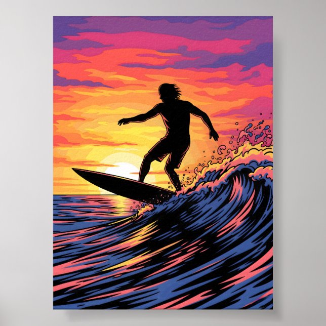 Surfista en arte pop de Sunset (Frente)