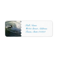 Surfista en etiquetas de correo Wetsuit