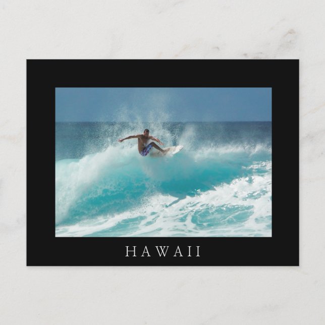 Surfista en una postal de la ola negra de Hawaii (Anverso)