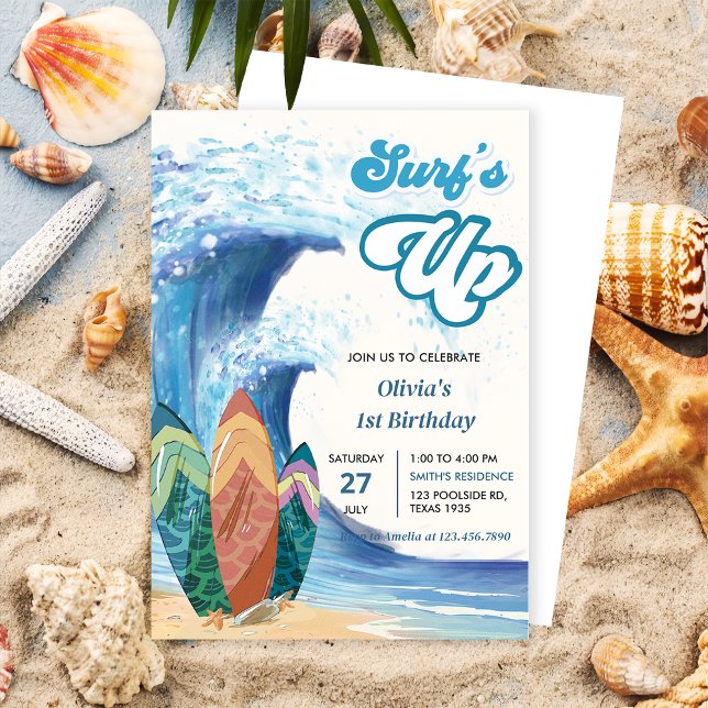 Surfs Up Beach 1er Cumpleaños Invitación (Subido por el creador)