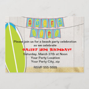 Surfs up Beach Fiesta Surfboard Invitación al surf
