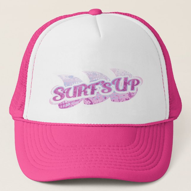 "Surf's Up" chicas gorra de playa morado, rosa y b (Anverso)