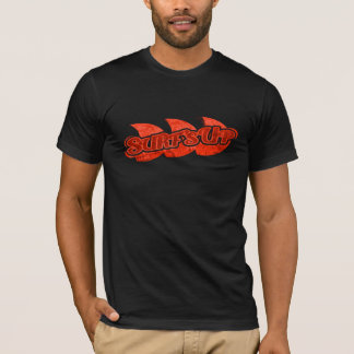 Surf's Up logotipo de tonos rojos en camiseta negr
