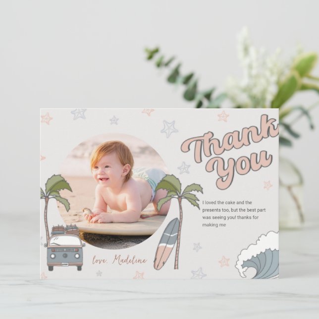 Surf's Up Ocean Birthday Tarjeta de agradecimiento (Anverso de pie)