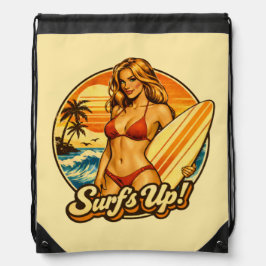 Surf's Up Retro Pin-Up | Mochila Gráfica de Tienda