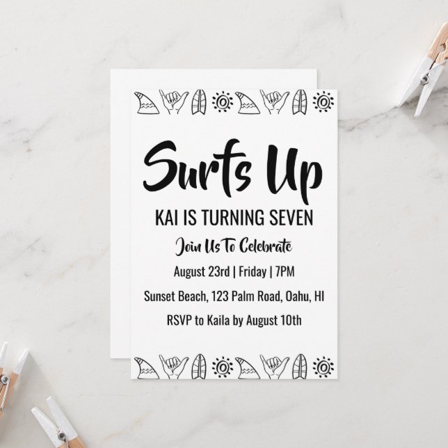 surfs up surf beach party invitaciones (Anverso/Reverso In Situ)