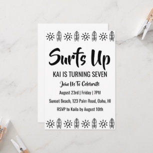 surfs up surf beach party invitaciones