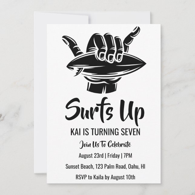 surfs up surf beach party invitaciones (Anverso)