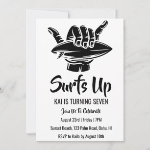 surfs up surf beach party invitaciones