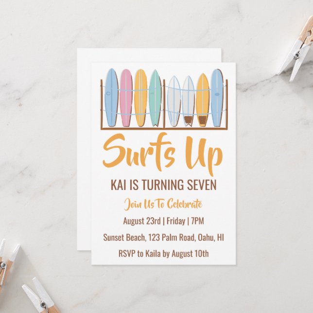 surfs up surf beach party invitaciones (Anverso/Reverso In Situ)