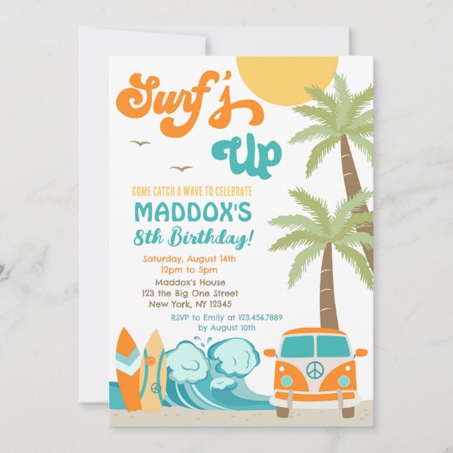 Surf's up Surf Beach Surfs Invitación al cumpleaño (Anverso)