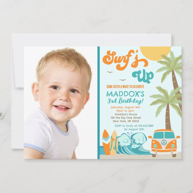 Surf's up Surf Beach Surfs Invitación al cumpleaño (Anverso)
