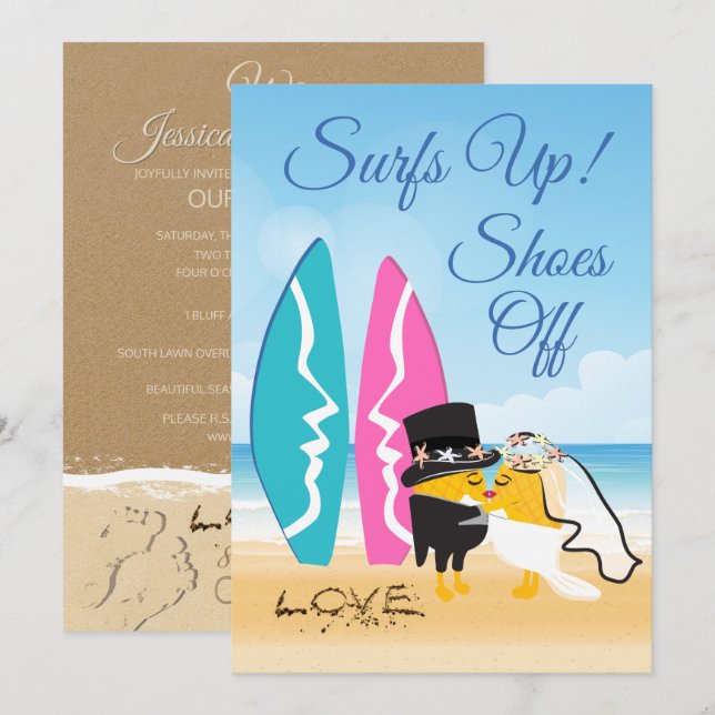 Surfs Up Wedding Invitaciones (Anverso / Reverso)