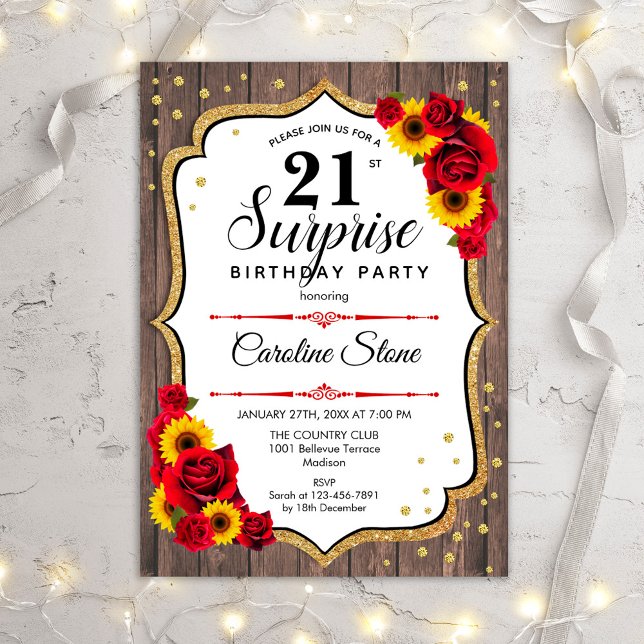 Surprise 21st Birthday - Invitación roja blanca do (Subido por el creador)