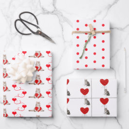 Surtido de papel de regalo de San Valentín de gato