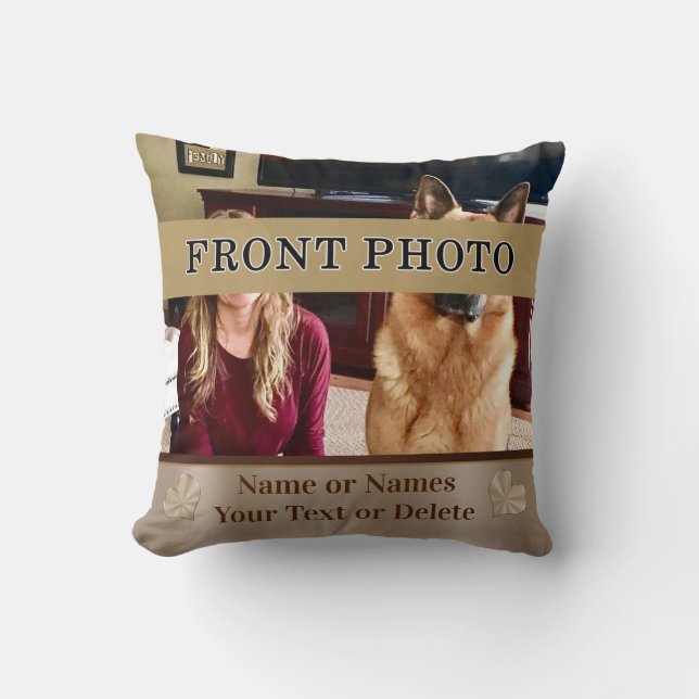 Sus 2 fotos y almohadas personalizadas texto de la (Anverso)