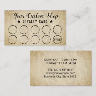 Sus tarjetas de fidelidad de papel de vintage para