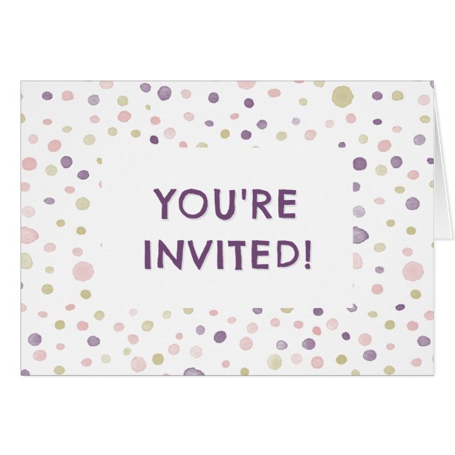 Susan Confetti Watercolor Dots Birthday Invite (Anverso (Horizontal))