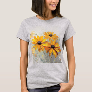Susan, de ojos negros, flama una camiseta básica p