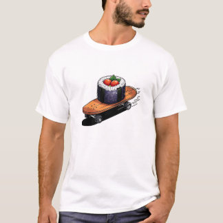 Sushi Guay en un diseño de camiseta de skateboard.