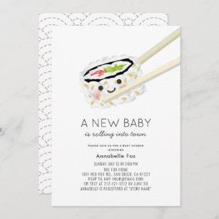 Sushi Roll Kawaii Invitación a Baby Shower