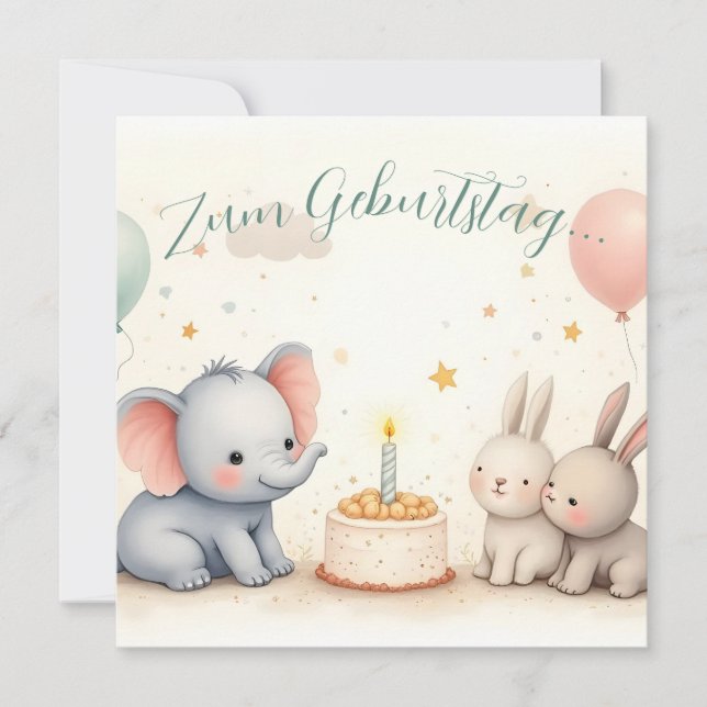 Süßer Geburtstagsgruß mit Tierfreunden (Anverso)