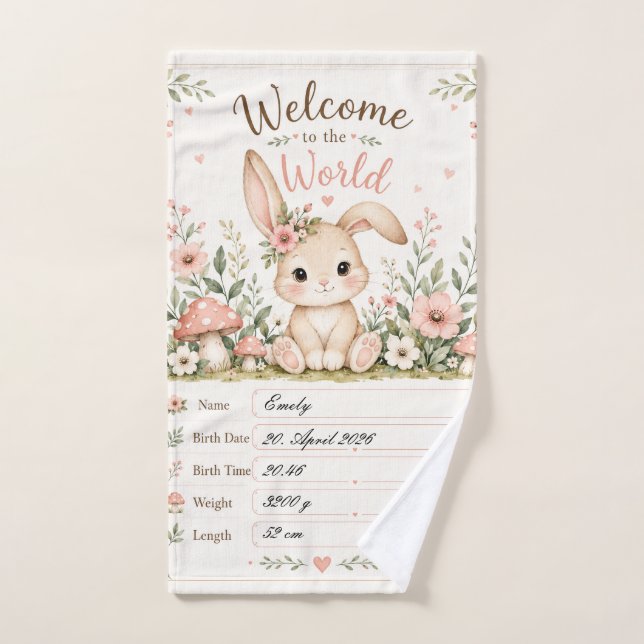 Süßes Baby Hasen Design mit Geburtsdaten Feldern (Toalla de mano)