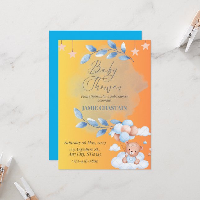 Susurros de alegría: Tarjeta de invitación de Baby (Anverso/Reverso In Situ)