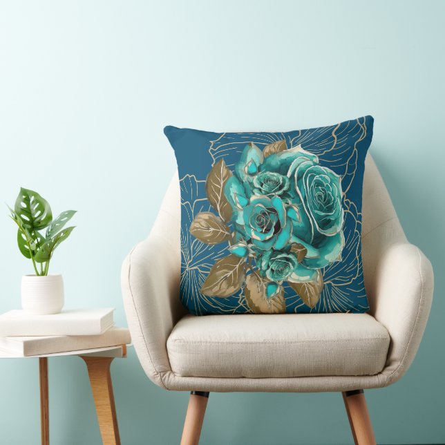 Susurros de Elegancia: Almohada de Teal y Oro (Silla)
