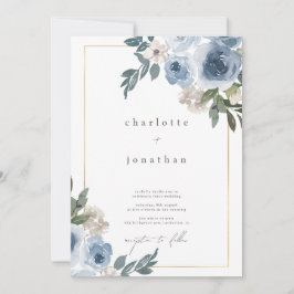 Sutil invitación a Boda floral azul y crema