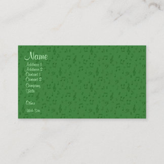 Sutiles notas musicales en tarjeta de visita verde