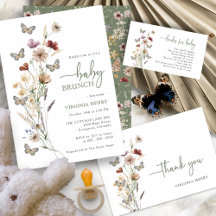 Sage Green Butterfly Boho Wildflower Baby Shower