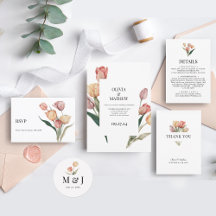 Delicate Romantic Tulip Watercolor Frame Wedding