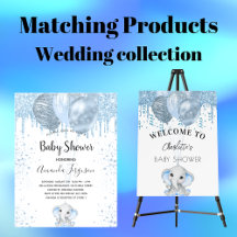 Baby Shower - Blue and white - Elephant