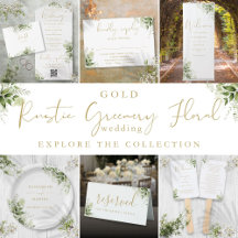 Elegant Rustic Greenery Gold Script Wedding Suite