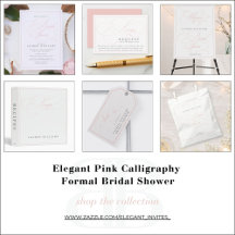 Elegant Pink Calligraphy Formal Bridal Shower
