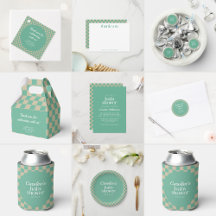Mint Sage Retro Checkerboard Baby Shower