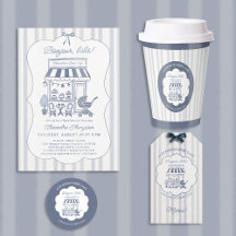 Coffee Brunch Baby Shower Theme Hand-Drawn Blue