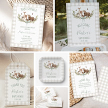 Beige Gingham Woodland Baby Shower Collection