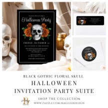 Black Gothic Floral Scull Halloween Party Suite