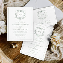 Sage Green Vintage Baroque Crest Victorian Wedding