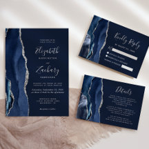 Navy Blue Silver Agate Wedding Suite