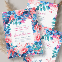 Bright Watercolor Floral 60th Birthday Set