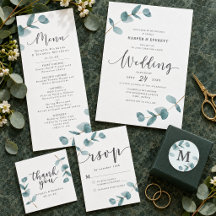 Mint Eucalyptus Leaves & Calligraphy Wedding Suite
