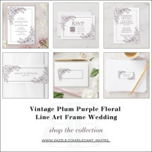 Vintage Plum Purple Floral Line Art Frame Wedding