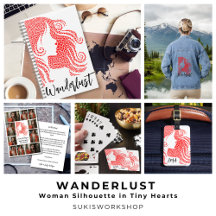 Wanderlust - Woman Silhouette in Tiny Red Hearts